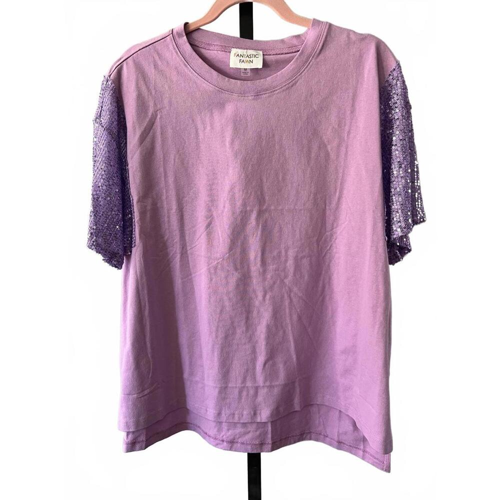 Fantastic Fawn Lilac Sequin Sleeve T-shirt
